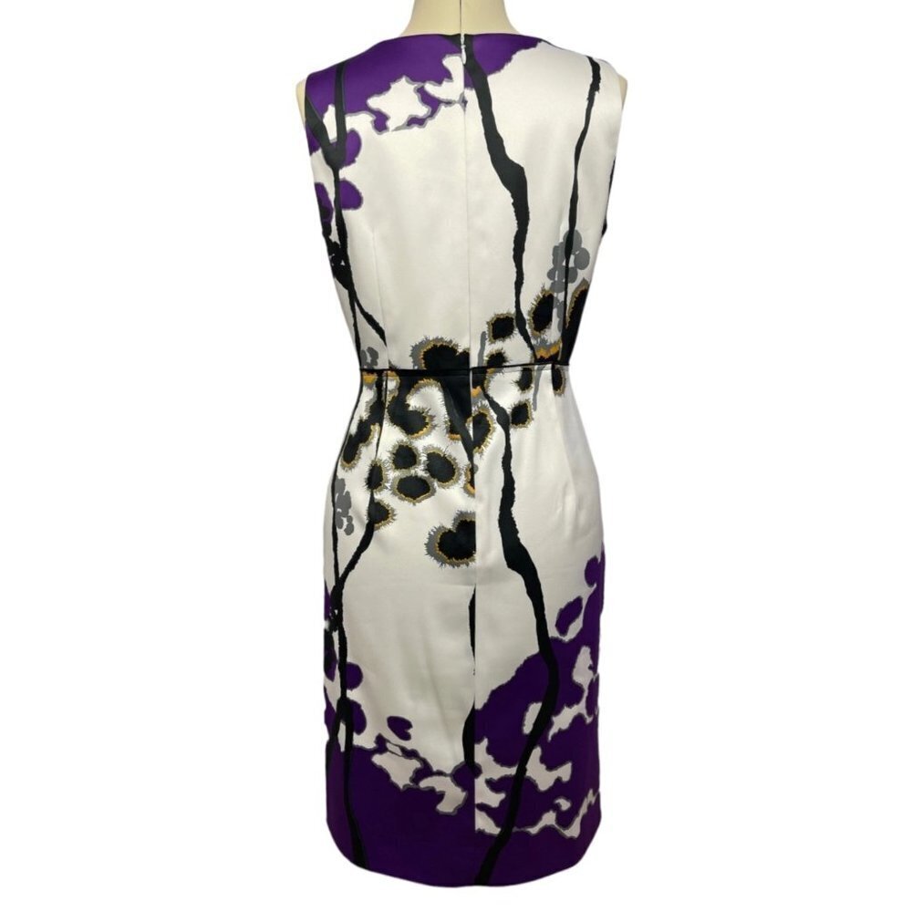 T TAHARI‎ "Jocelin" Luxurious Matte Satin Sheath Dress Bust 34" White Purple - Picture 2 of 15
